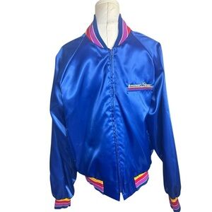 Vintage Pioneer Stereo Swingster Rainbow Satin Bomber Jacket Men’s Medium Tech